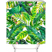 Shower Curtain - 180 X 180 Cm - Anti-mold And Water-repellent with 12 Shower Curtain Rings - 3d Digital Print, Green Plant with Vibrant Colors