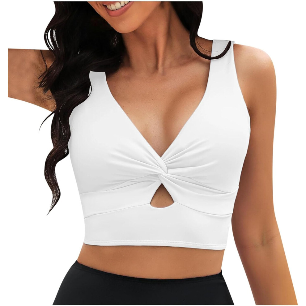 (XL, 01* White) Bikini Tops for Women Cropped Tankini Tops Beach Padded Knot Twist Cut Out Adjustable Tank Swimwear Top Solid Bikini Push-Up Swimwear-image-OPC-PKCZSVG-NEW