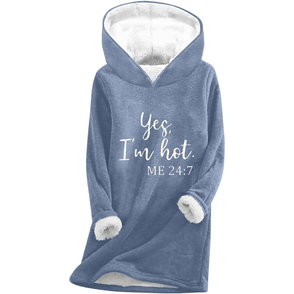 (M, 001 Blue) Yes I'm Still Freezing Hoodies for Women UK Ladies Jumpers Sherpa Fleece Lined Sweatshirts Casual Loose Pullover Blouse Long Sleeve Ther