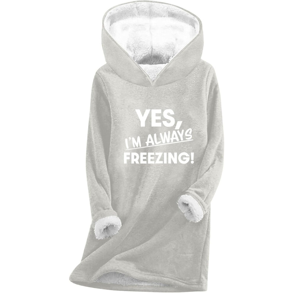 (S, 004 Gray) Yes I'm Still Freezing Hoodies for Women UK Ladies Jumpers Sherpa Fleece Lined Sweatshirts Casual Loose Pullover Blouse Long Sleeve Ther