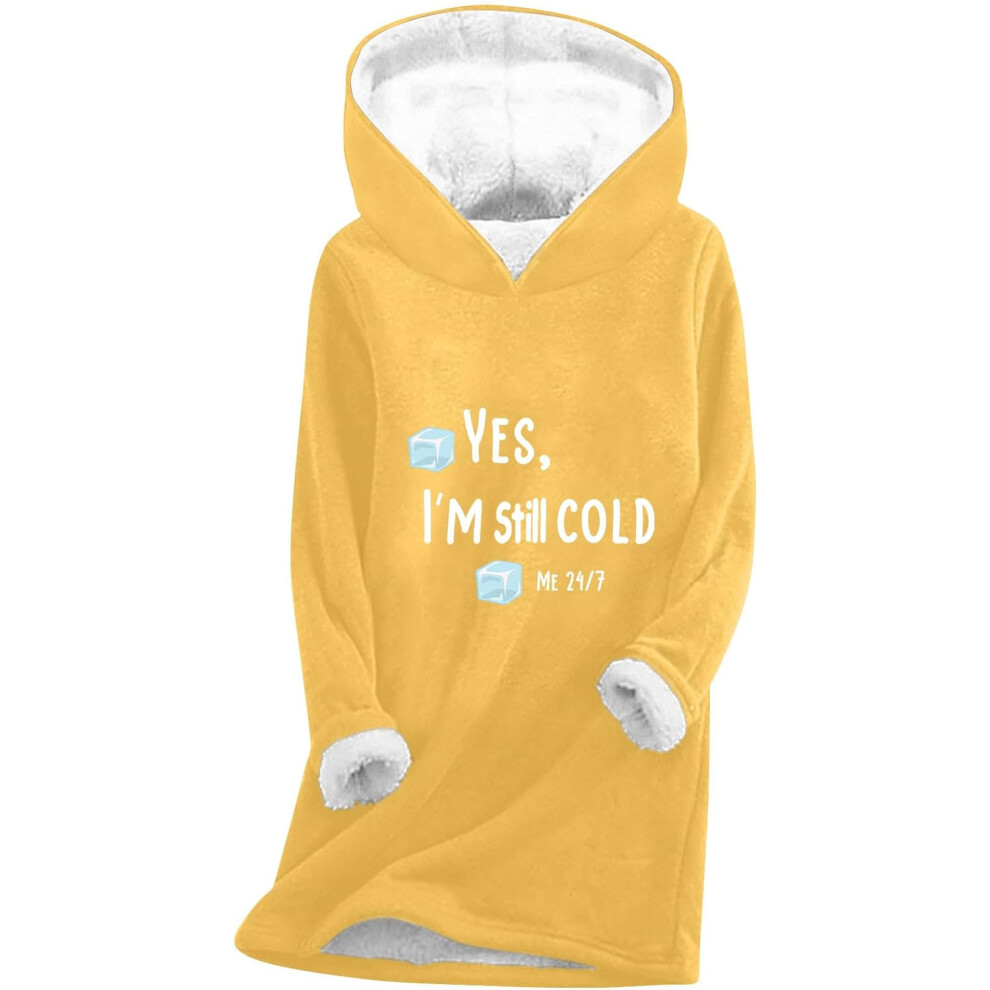 (XXL, 002 Yellow) Yes I'm Still Freezing Hoodies for Women UK Ladies Jumpers Sherpa Fleece Lined Sweatshirts Casual Loose Pullover Blouse Long Sleeve-image-OPC-PKCZVBM-NEW