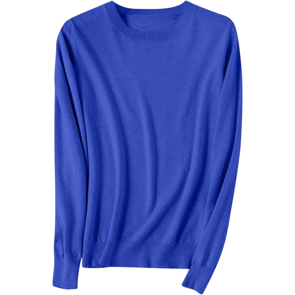 (14, 003* ) Long Sleeve Shirts For Women Clearance Ladies Tops Casual Long Sleeve Sweaters Loose Crewneck Knit Solid Pullover Sweater Jumper Tunic Blue