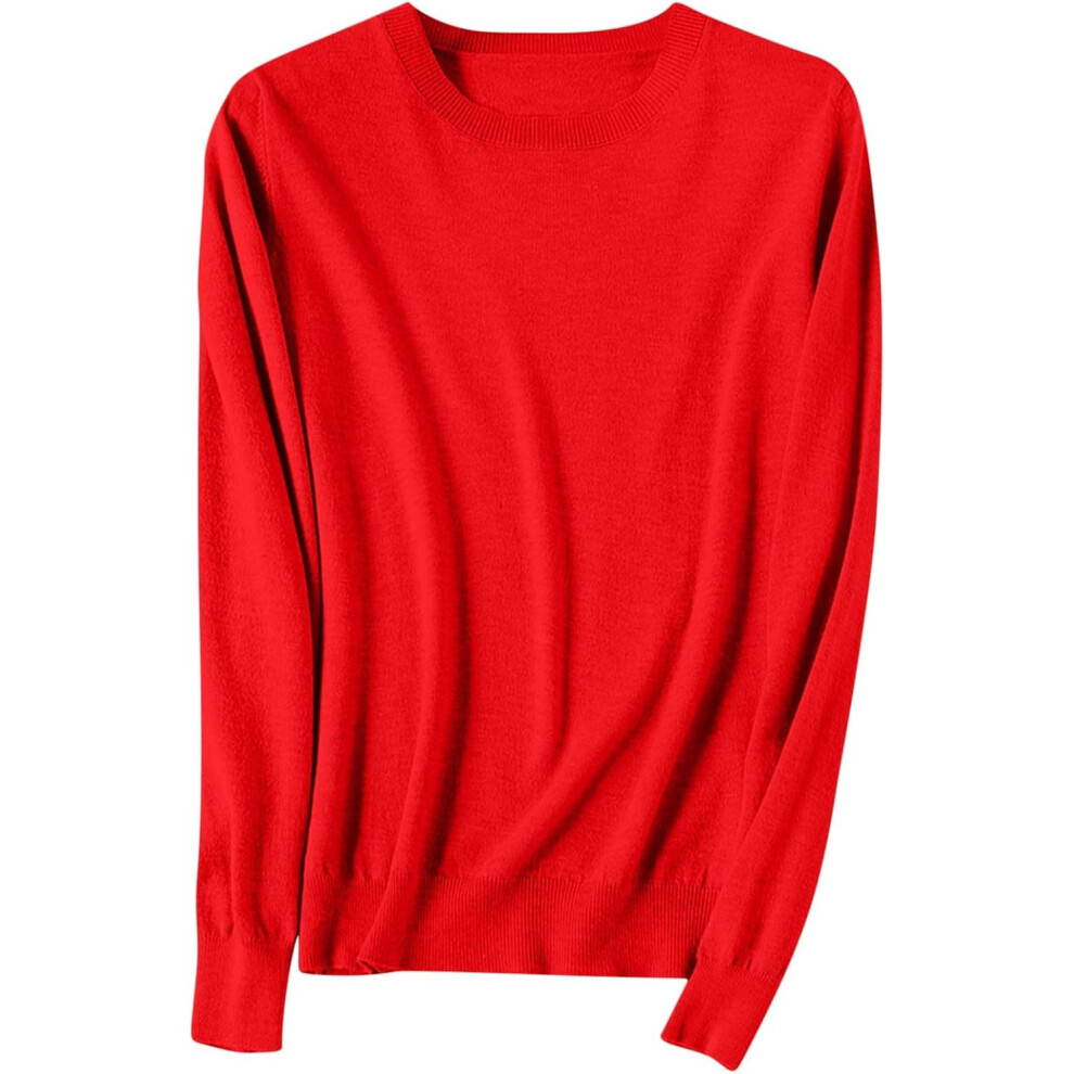 (16, 003* ) Long Sleeve Shirts For Women Clearance Ladies Tops Casual Long Sleeve Sweaters Loose Crewneck Knit Solid Pullover Sweater Jumper Tunic Red