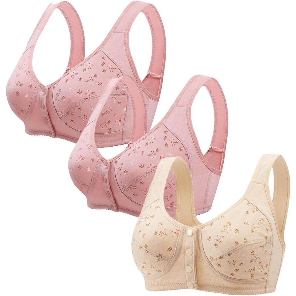 (L, 003* Pink) Women's Bras 3 Pack Sports Bras Front Closure Bras Push Up Bra No Underwire Plus Size Front Button Bra Comfortable Breathable Plus Size-image-OPC-PKCZXZJ-NEW