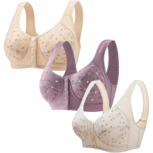 (L, 003* White) Women's Bras 3 Pack Sports Bras Front Closure Bras Push Up Bra No Underwire Plus Size Front Button Bra Comfortable Breathable Plus Size Brassiere Dail
