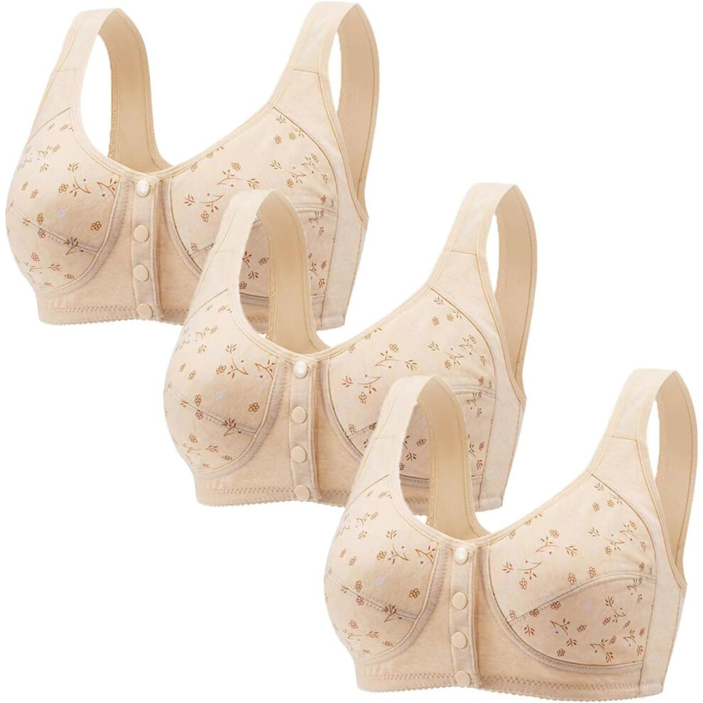 (M, 001* Khaki) Women's Bras 3 Pack Sports Bras Front Closure Bras Push Up Bra No Underwire Plus Size Front Button Bra Comfortable Breathable Plus Siz-image-OPC-PKCZXZQ-NEW