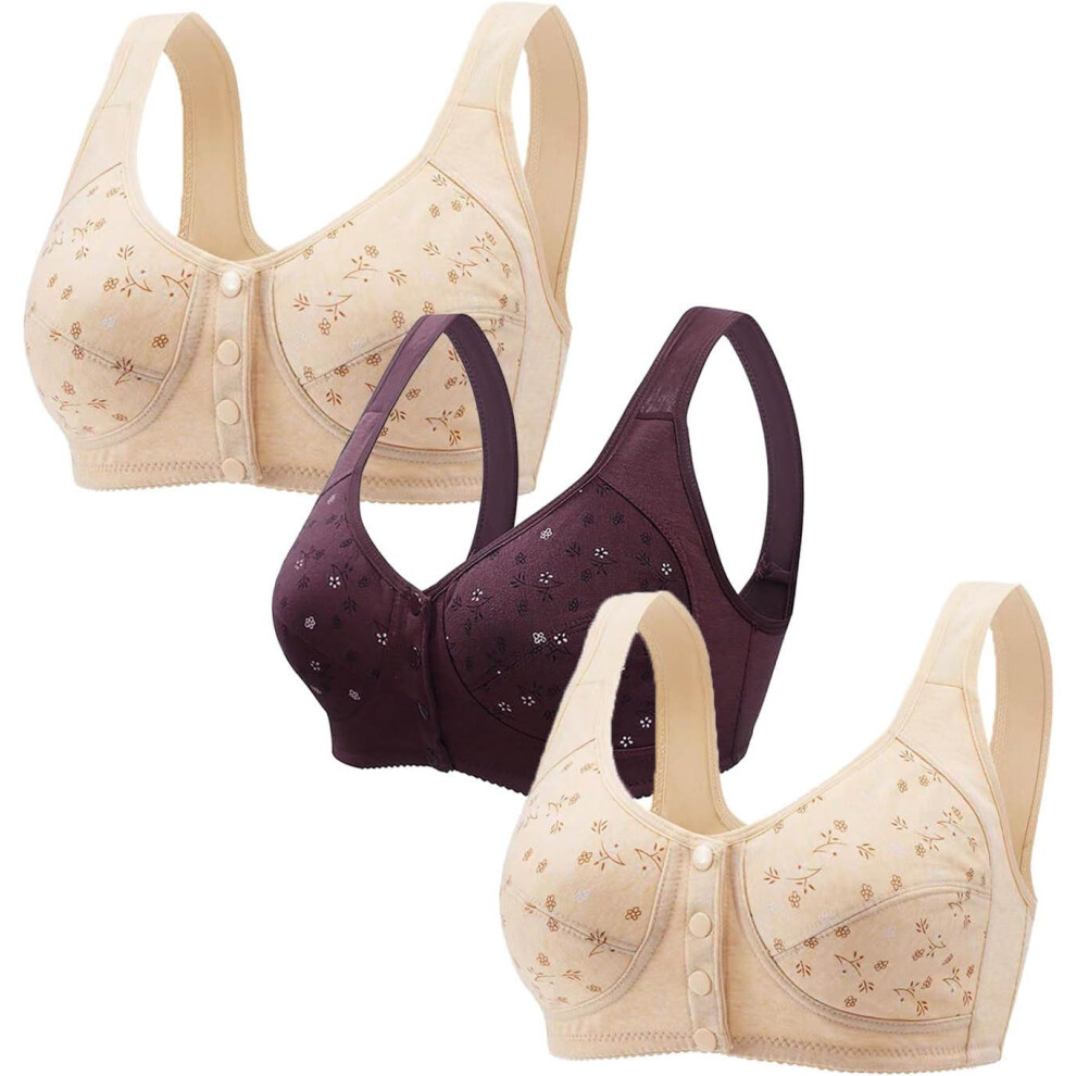 (L, 002* Wine) Women's Bras 3 Pack Sports Bras Front Closure Bras Push Up Bra No Underwire Plus Size Front Button Bra Comfortable Breathable Plus Size-image-OPC-PKCZXZC-NEW