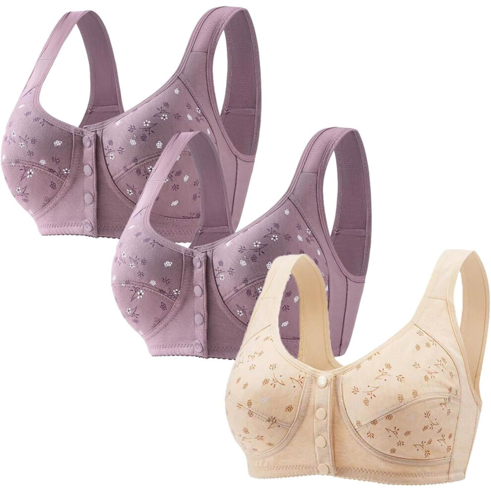 (S, 003* Purple) Women's Bras 3 Pack Sports Bras Front Closure Bras Push Up Bra No Underwire Plus Size Front Button Bra Comfortable Breathable Plus Si-image-OPC-PKCZY5T-NEW