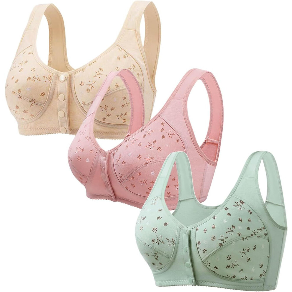 (XL, 002* Light Blue) Women's Bras 3 Pack Sports Bras Front Closure Bras Push Up Bra No Underwire Plus Size Front Button Bra Comfortable Breathable Pl-image-OPC-PKCZY6V-NEW