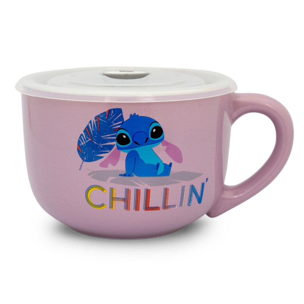Photos - Mug / Cup Disney Lilo & Stitch Chillin Ceramic Soup Mug With Vented Lid | Holds 24 Ounces LI1602K4 