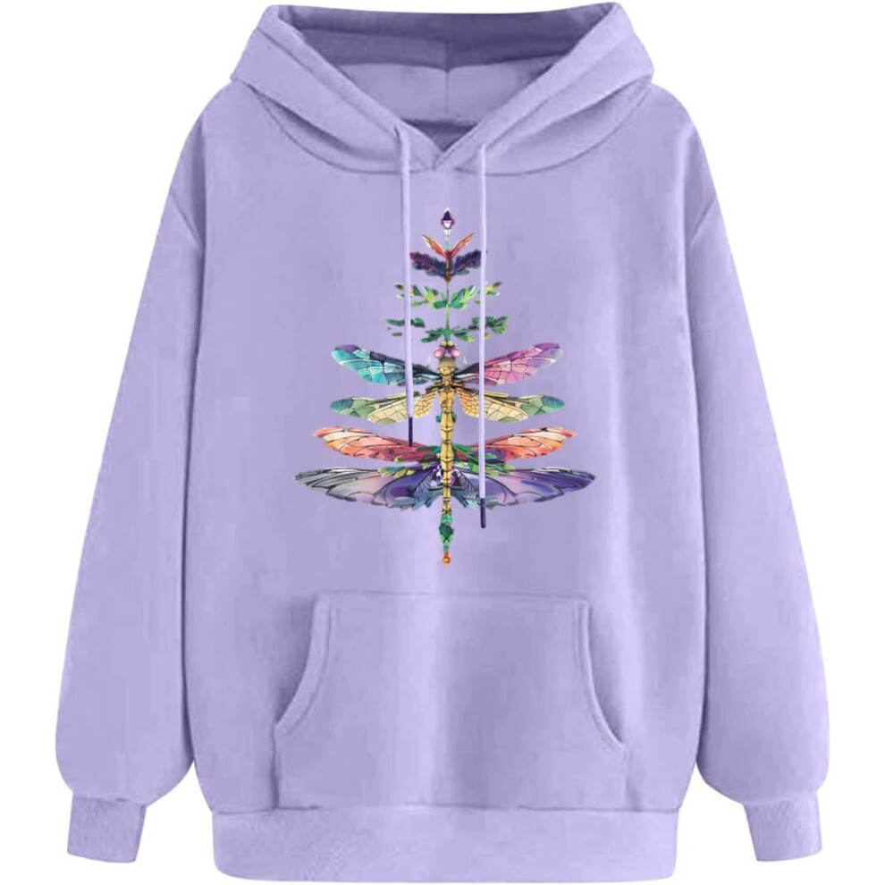 (S, 01* Purple) Hoodies for Women UK Ladies Tops Oversized Sweatshirts Novelty Graphic Pullover Drawstring Long Sleeved Hooded Sweatshirt Lightweight
