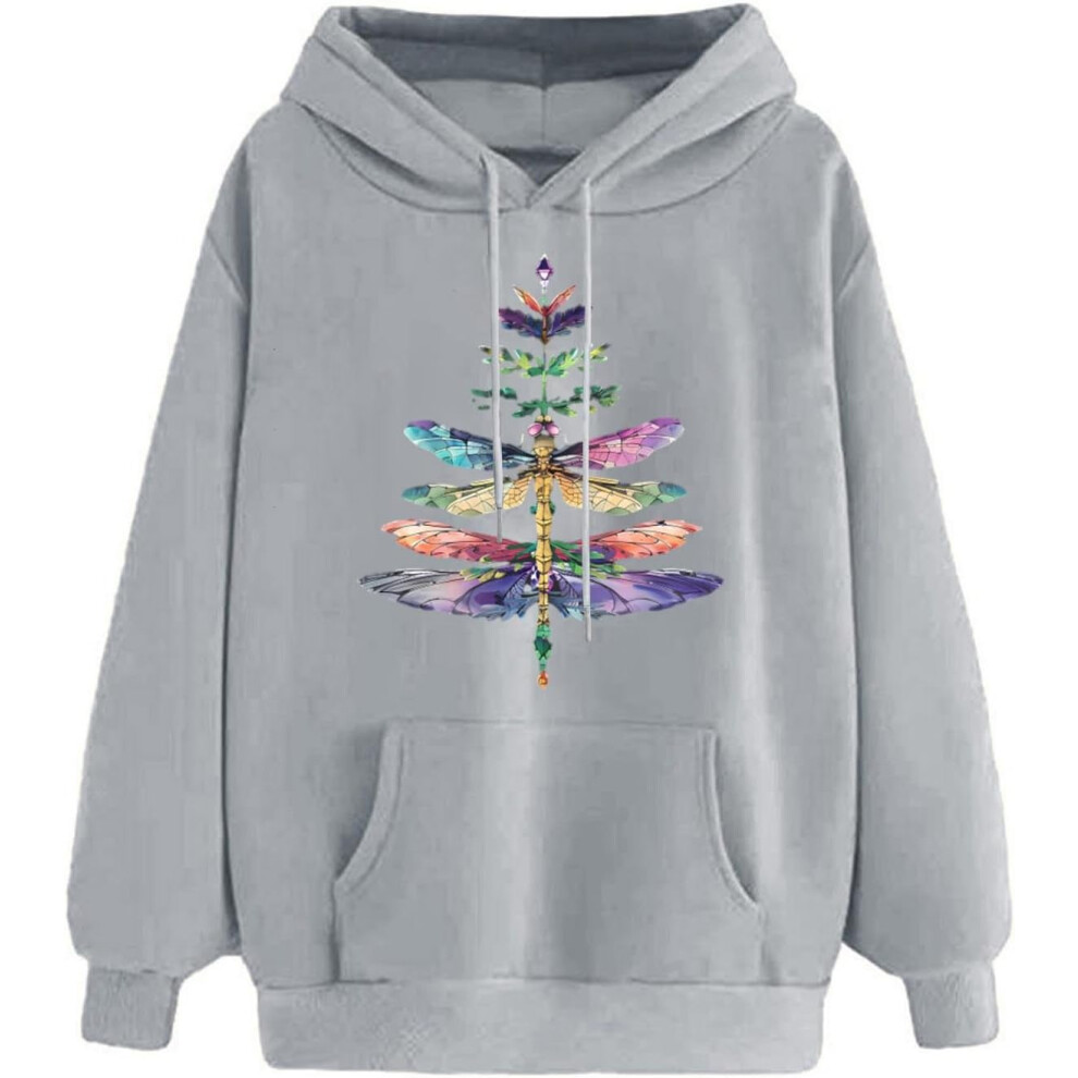 (XXL, 01* Gray) Hoodies for Women UK Ladies Tops Oversized Sweatshirts Novelty Graphic Pullover Drawstring Long Sleeved Hooded Sweatshirt Lightweight