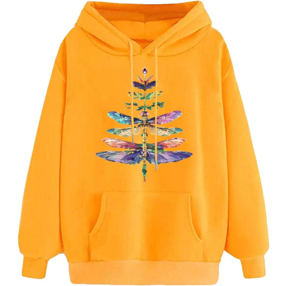 (XXL, 01* Yellow) Hoodies for Women UK Ladies Tops Oversized Sweatshirts Novelty Graphic Pullover Drawstring Long Sleeved Hooded Sweatshirt Lightweigh