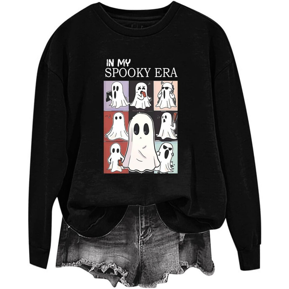 (XXL, 001* Black) Halloween Sweatshirts for Women UK Ladies Tops Funny Graphic Oversized Pullover Sweatshirt Ghost Print Fall Shirts Loose Blouse Bagg