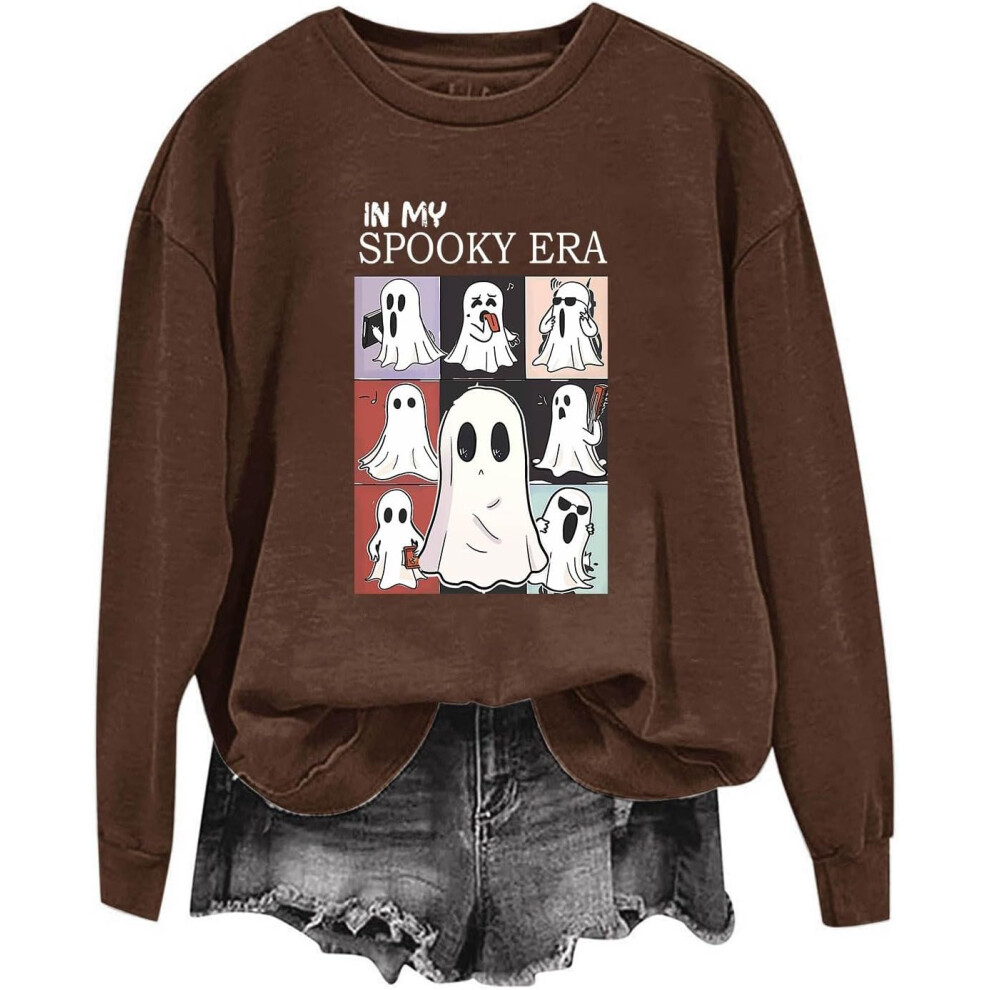 (XXL, 001* Brown) Halloween Sweatshirts for Women UK Ladies Tops Funny Graphic Oversized Pullover Sweatshirt Ghost Print Fall Shirts Loose Blouse Bagg