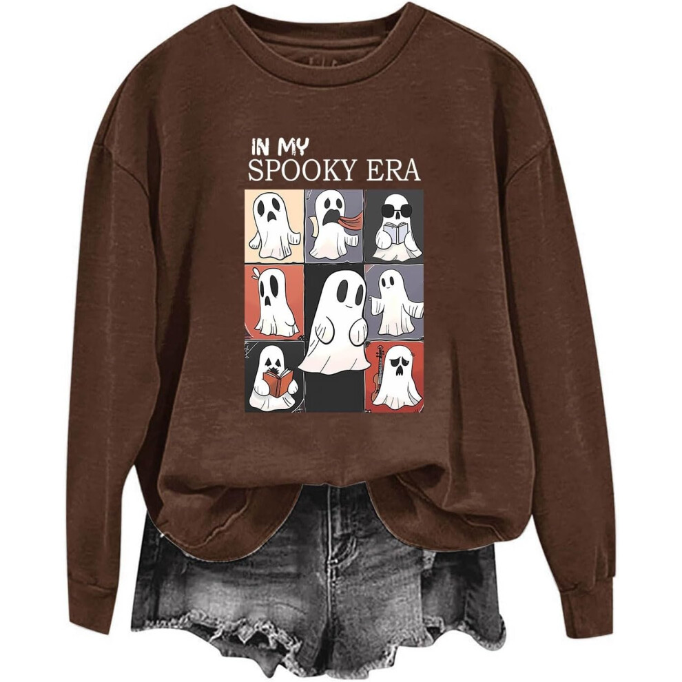 (XXL, 002* Brown) Halloween Sweatshirts for Women UK Ladies Tops Funny Graphic Oversized Pullover Sweatshirt Ghost Print Fall Shirts Loose Blouse Bagg