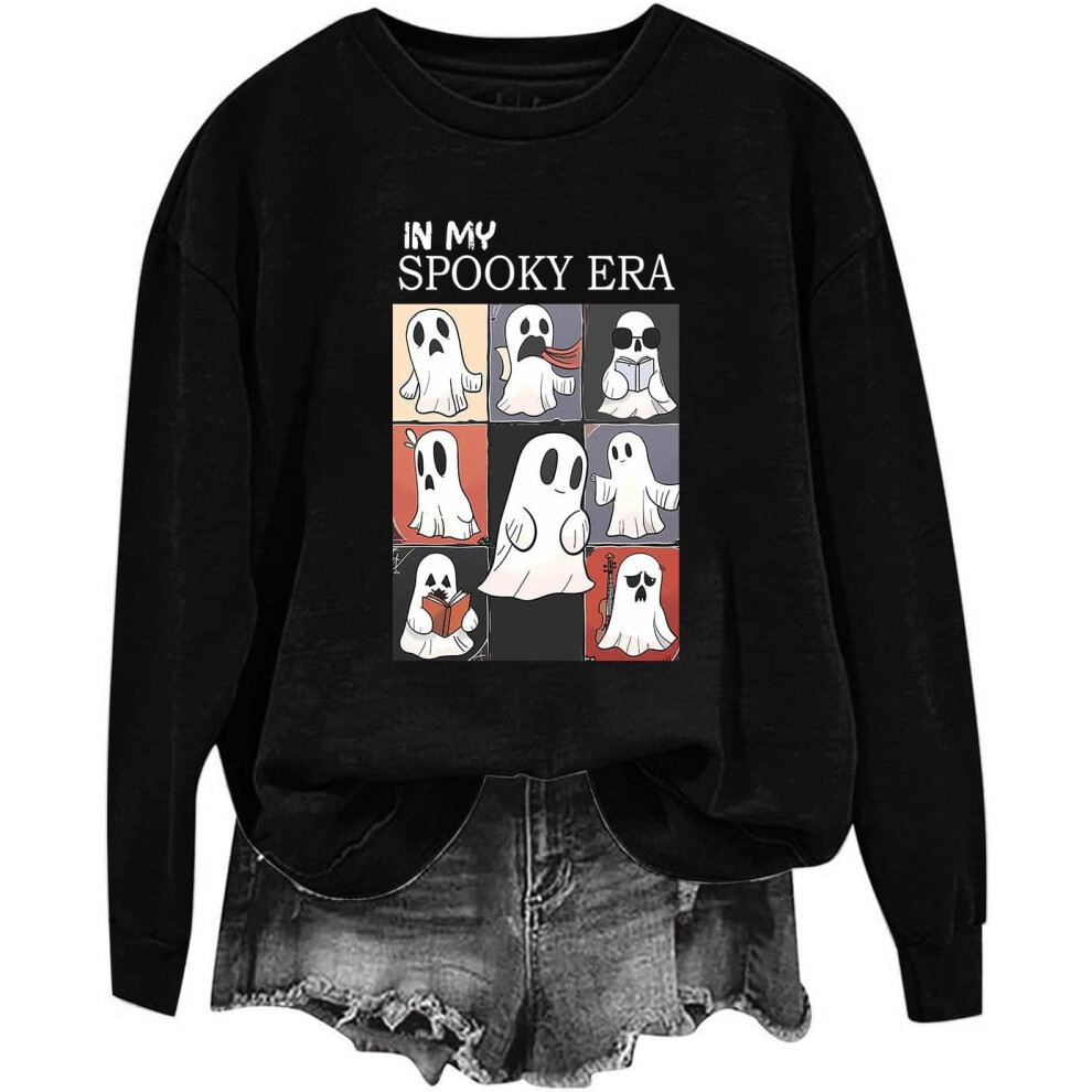 (XXL, 002* Black) Halloween Sweatshirts for Women UK Ladies Tops Funny Graphic Oversized Pullover Sweatshirt Ghost Print Fall Shirts Loose Blouse Bagg
