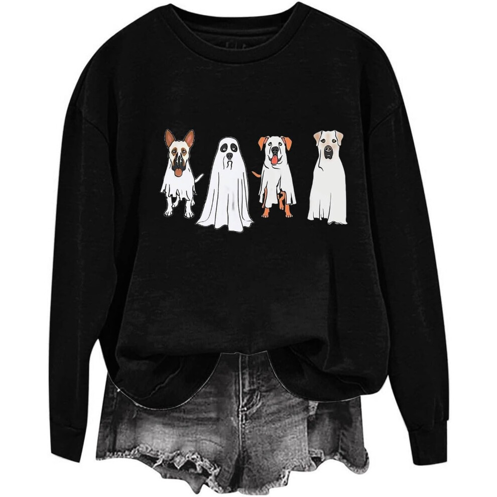 (XXL, 005* Black) Halloween Sweatshirts for Women UK Ladies Tops Funny Graphic Oversized Pullover Sweatshirt Ghost Print Fall Shirts Loose Blouse Bagg