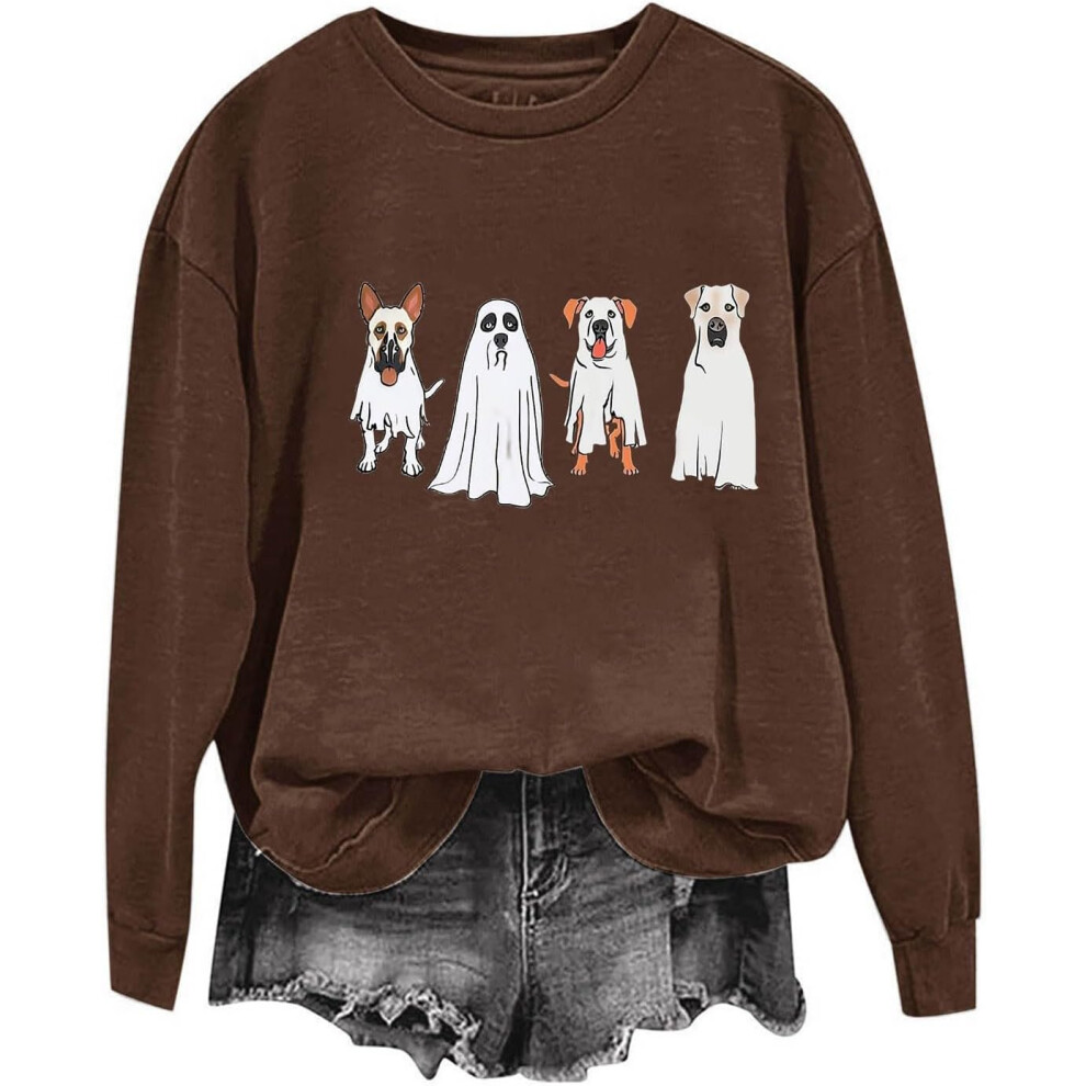 (XXL, 005* Brown) Halloween Sweatshirts for Women UK Ladies Tops Funny Graphic Oversized Pullover Sweatshirt Ghost Print Fall Shirts Loose Blouse Bagg