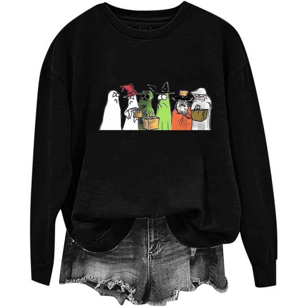 (XXL, 006* Black) Halloween Sweatshirts for Women UK Ladies Tops Funny Graphic Oversized Pullover Sweatshirt Ghost Print Fall Shirts Loose Blouse Bagg