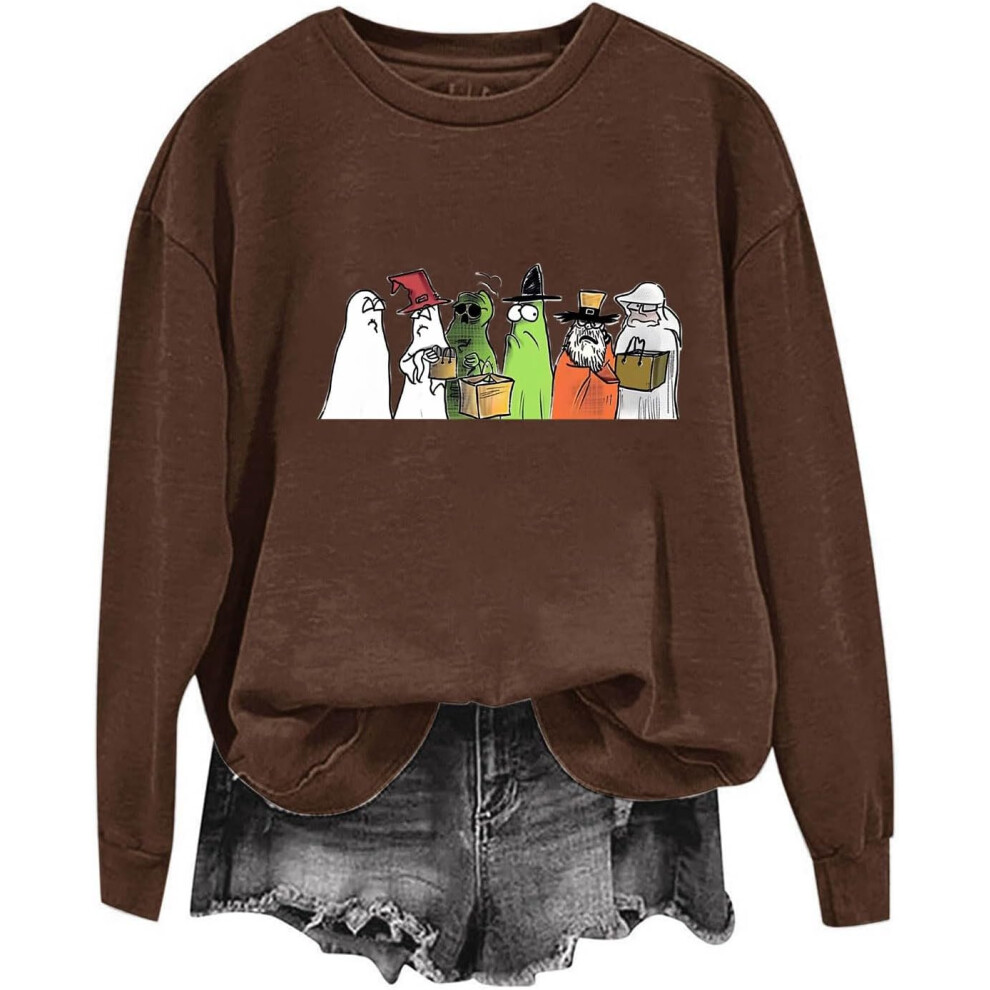 (XXL, 006* Brown) Halloween Sweatshirts for Women UK Ladies Tops Funny Graphic Oversized Pullover Sweatshirt Ghost Print Fall Shirts Loose Blouse Bagg