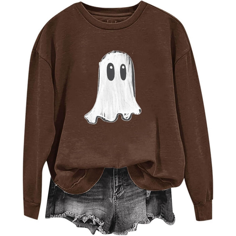 (XXL, 007* Brown) Halloween Sweatshirts for Women UK Ladies Tops Funny Graphic Oversized Pullover Sweatshirt Ghost Print Fall Shirts Loose Blouse Bagg