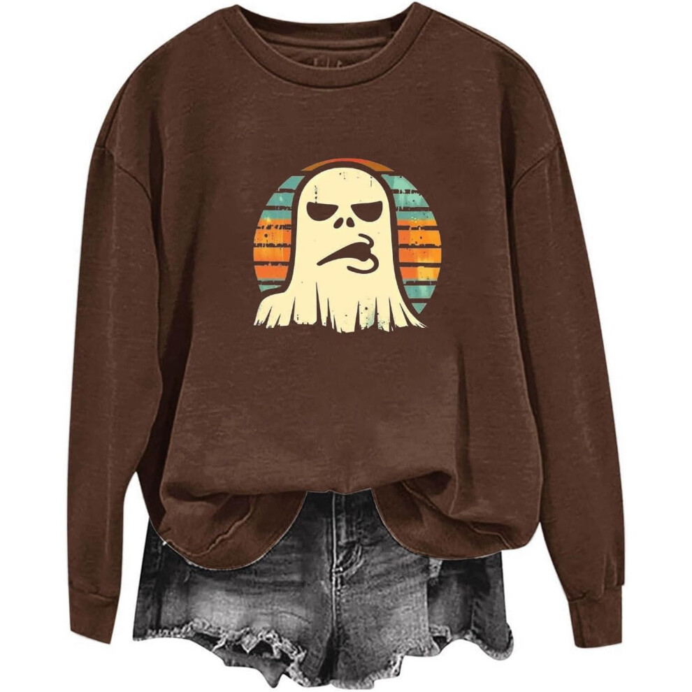 (XXL, 008* Brown) Halloween Sweatshirts for Women UK Ladies Tops Funny Graphic Oversized Pullover Sweatshirt Ghost Print Fall Shirts Loose Blouse Bagg