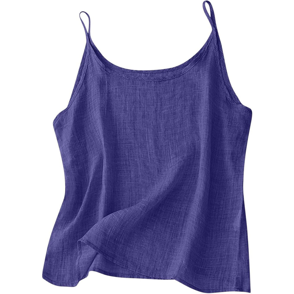 (10, 006* Blue) Camisole Tops for Women Cotton Linen Vest Tops Summer Tank Top Ladies Sleeveless Spaghetti Strap Cami Shirs Crewneck Crop Top Plus Siz