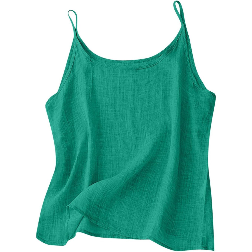 (12, 006* Mint Green) Camisole Tops for Women Cotton Linen Vest Tops Summer Tank Top Ladies Sleeveless Spaghetti Strap Cami Shirs Crewneck Crop Top Pl