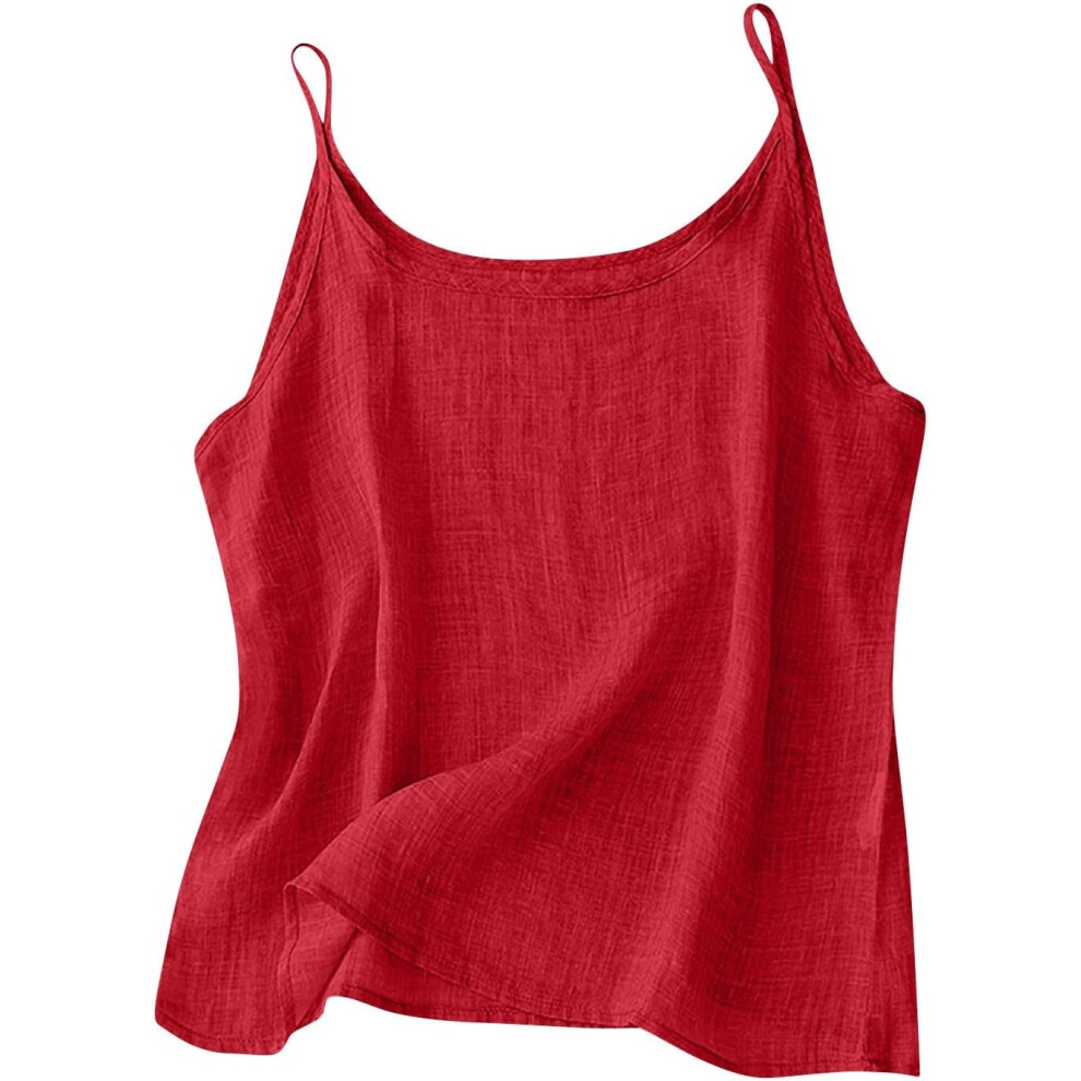 (14, 006* Red) Camisole Tops for Women Cotton Linen Vest Tops Summer Tank Top Ladies Sleeveless Spaghetti Strap Cami Shirs Crewneck Crop Top Plus Size
