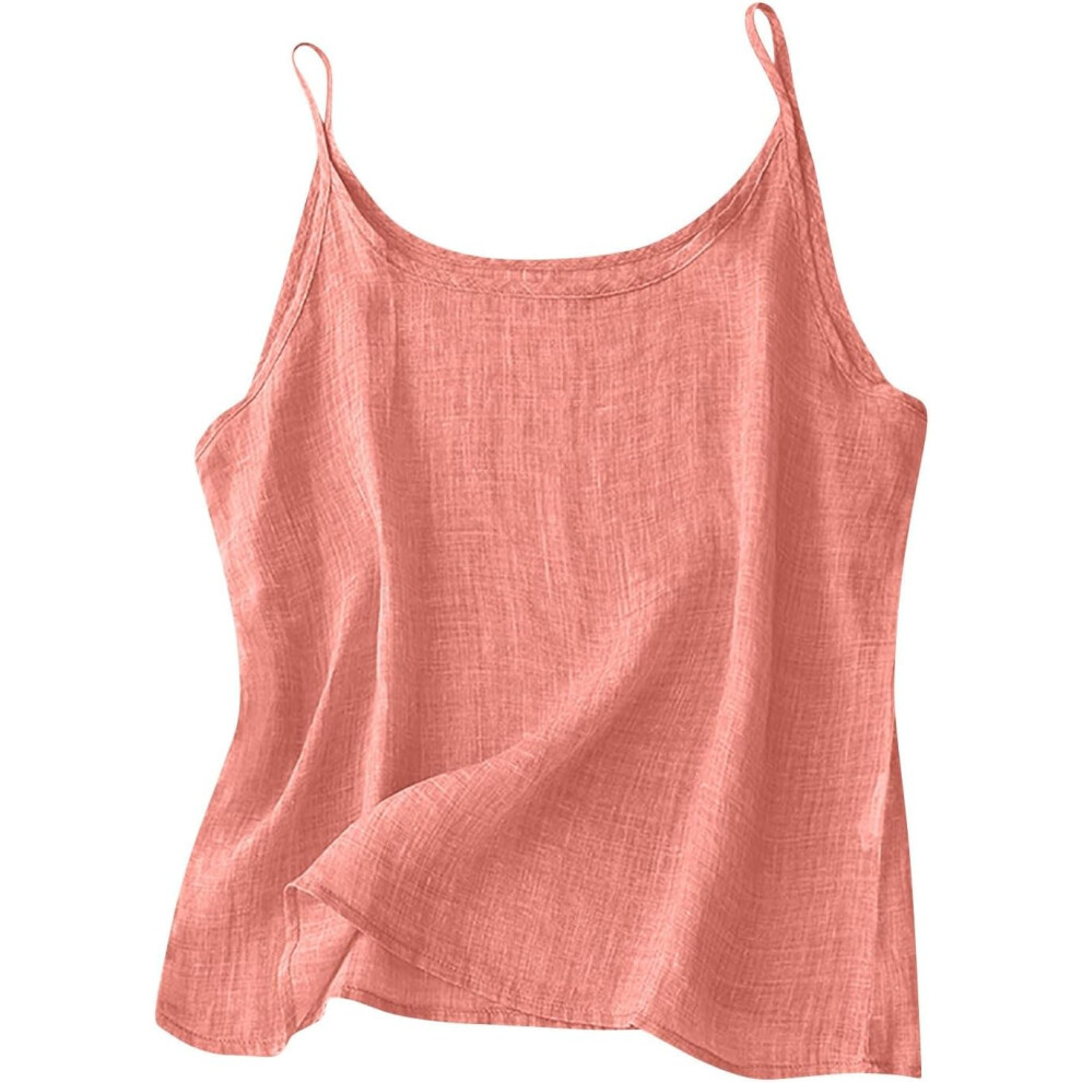 (16, 006* Beige) Camisole Tops for Women Cotton Linen Vest Tops Summer Tank Top Ladies Sleeveless Spaghetti Strap Cami Shirs Crewneck Crop Top Plus Si