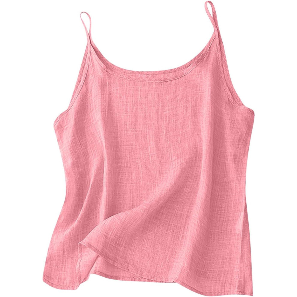 (20, 006* Pink) Camisole Tops for Women Cotton Linen Vest Tops Summer Tank Top Ladies Sleeveless Spaghetti Strap Cami Shirs Crewneck Crop Top Plus Siz