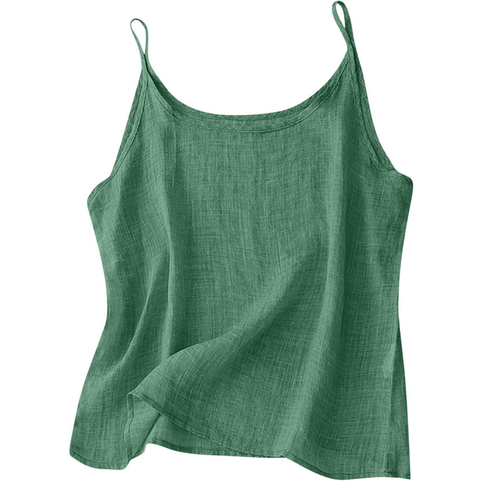 (22, 006* Green) Camisole Tops for Women Cotton Linen Vest Tops Summer Tank Top Ladies Sleeveless Spaghetti Strap Cami Shirs Crewneck Crop Top Plus Si
