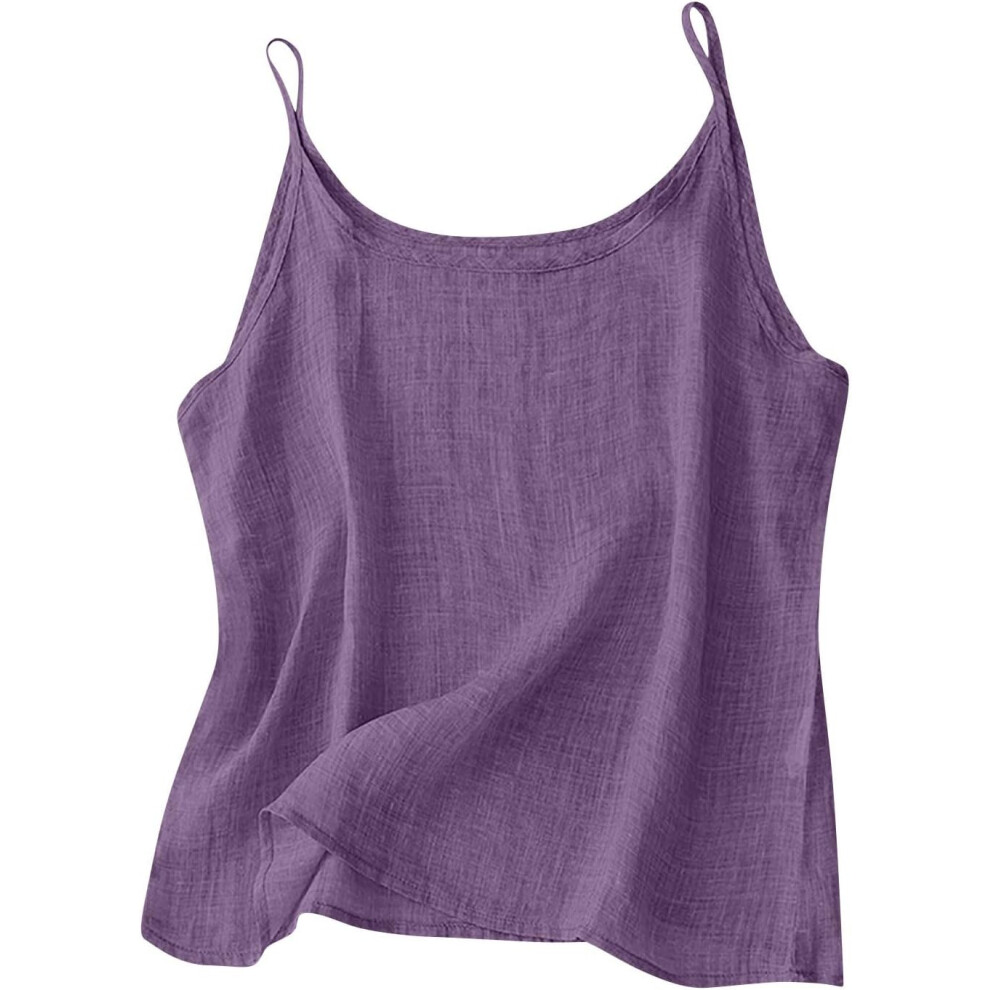 (8, 006* Purple) Camisole Tops for Women Cotton Linen Vest Tops Summer Tank Top Ladies Sleeveless Spaghetti Strap Cami Shirs Crewneck Crop Top Plus Si