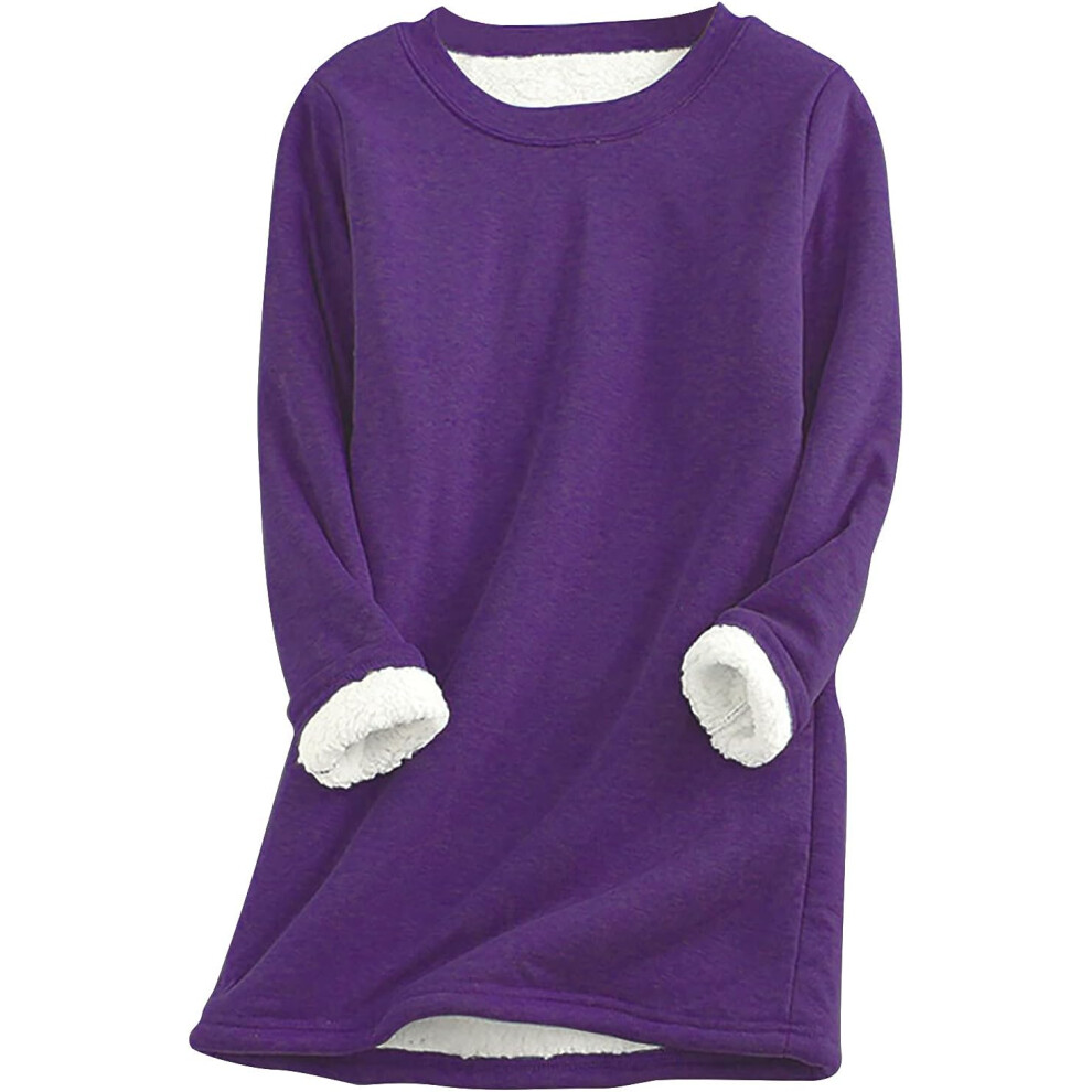 (S, 001* Purple) Sweatshirts for Women UK Ladies Plush Jumpers Sherpa Fleece Lined Sweatshirt Crewneck Casual Long Sleeve Pullover Plus Size Shirts Th