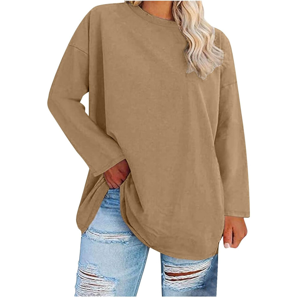 (20, 001* Khaki) Womens Tops Oversized Sweatshirts Lightweight Long Sleeve Shirts for Women Fall Tunic Tops Casual Pullover Blouse Loose Fit Tees Bagg