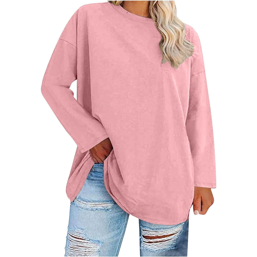(22, 001* Pink) Womens Tops Oversized Sweatshirts Lightweight Long Sleeve Shirts for Women Fall Tunic Tops Casual Pullover Blouse Loose Fit Tees Baggy