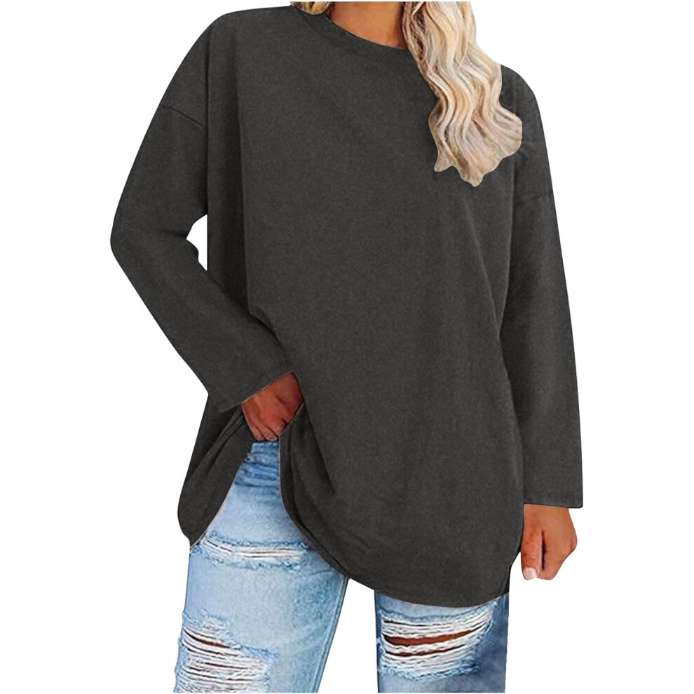 (22, 001* Dark Gray) Womens Tops Oversized Sweatshirts Lightweight Long Sleeve Shirts for Women Fall Tunic Tops Casual Pullover Blouse Loose Fit Tees