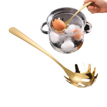 Pasta Spoon - Stainless Steel Spaghetti Server with Heat Proof Noodle Strainer, Durable Pasta Serving Utensil Gold