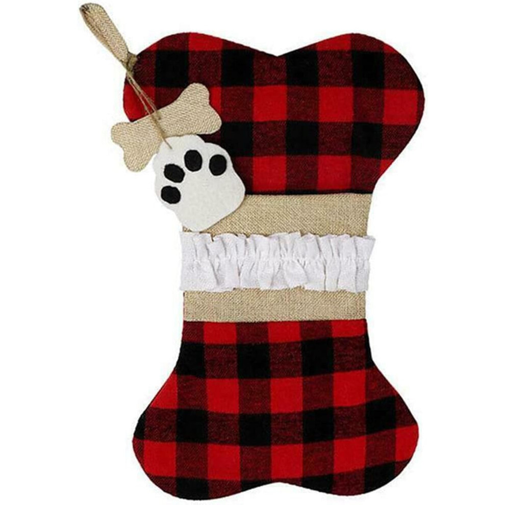 (A) Christmas Decorations Hanging Ornament Christmas Tree Decorations Christmas Stocking Dog Paw Plaid Gift Bag Stocking Candy Bags Hanging Ornaments