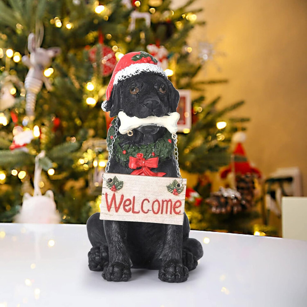 Christmas Decorations Xmas Tree Ornaments Holiday Welcome Dog Statue With Santa Hat Resin Christmas Ornaments Decoration Christmas Hanging Ornament,
