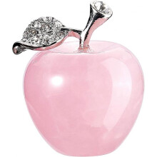Apple Ornaments Carving Stone Natural Quartz Apple Decoration Home Office Leaf Alloy Figurine Collec