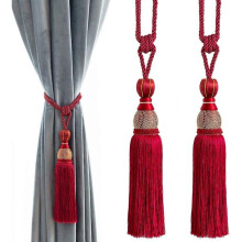 Decorative Curtain Tiebacks Ball Tassels Holdbacks - Home Office  Drapery Fasteners Braided Buckle Fringe Ropes, Set of 2 (Red)
