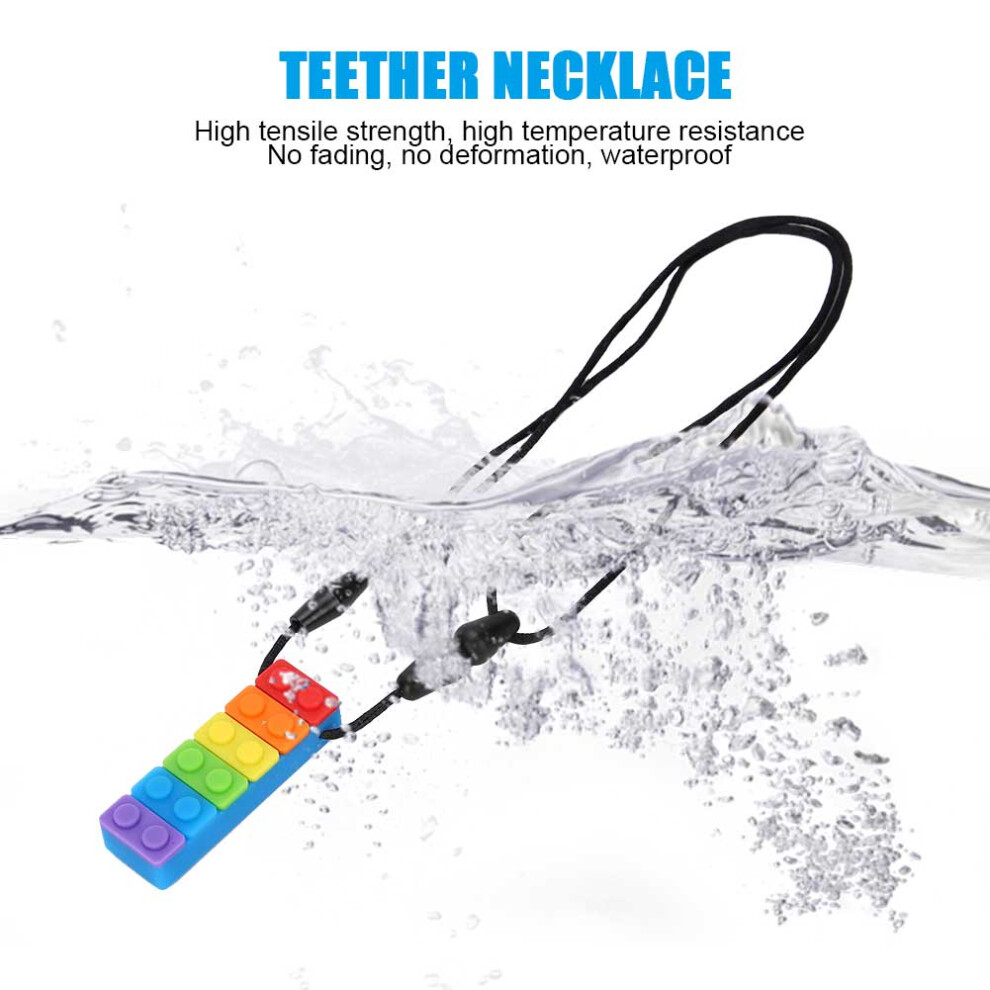 Silicone Teether Building Block Shape Chewing Necklace High Temp Resistant Blue