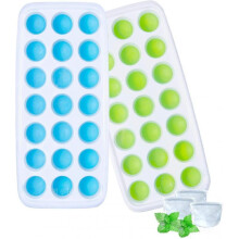 Ice Cube Trays with Lids, 2 Pack Silicone Ice Tray with Lid, Easy-Release Ice Trays Stackable 42 Ice Cubes (Blue & Green)