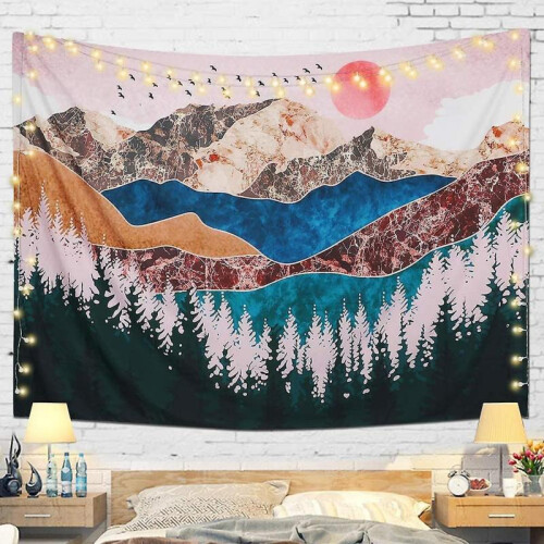 Forest Tree Shaped Sunset Wall Tapestry 95x73 2