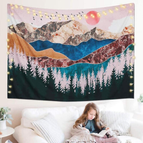 Forest Tree Shaped Sunset Wall Tapestry 95x73 1