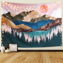 Forest Tree Shaped Sunset Wall Tapestry 95x73