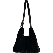 Plush Shoulder Bag Soft Fluffy Tote Bag Faux Fur Crossbody Bag Adjustable Shoulder StrapBlack
