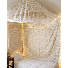 White Golden Mandala Ombre Indian Wall Hangings / Golden Tapestry Mandala Hippie / Psychedelic Bohemian Curtains Orientale Decorations / Golden Tapes